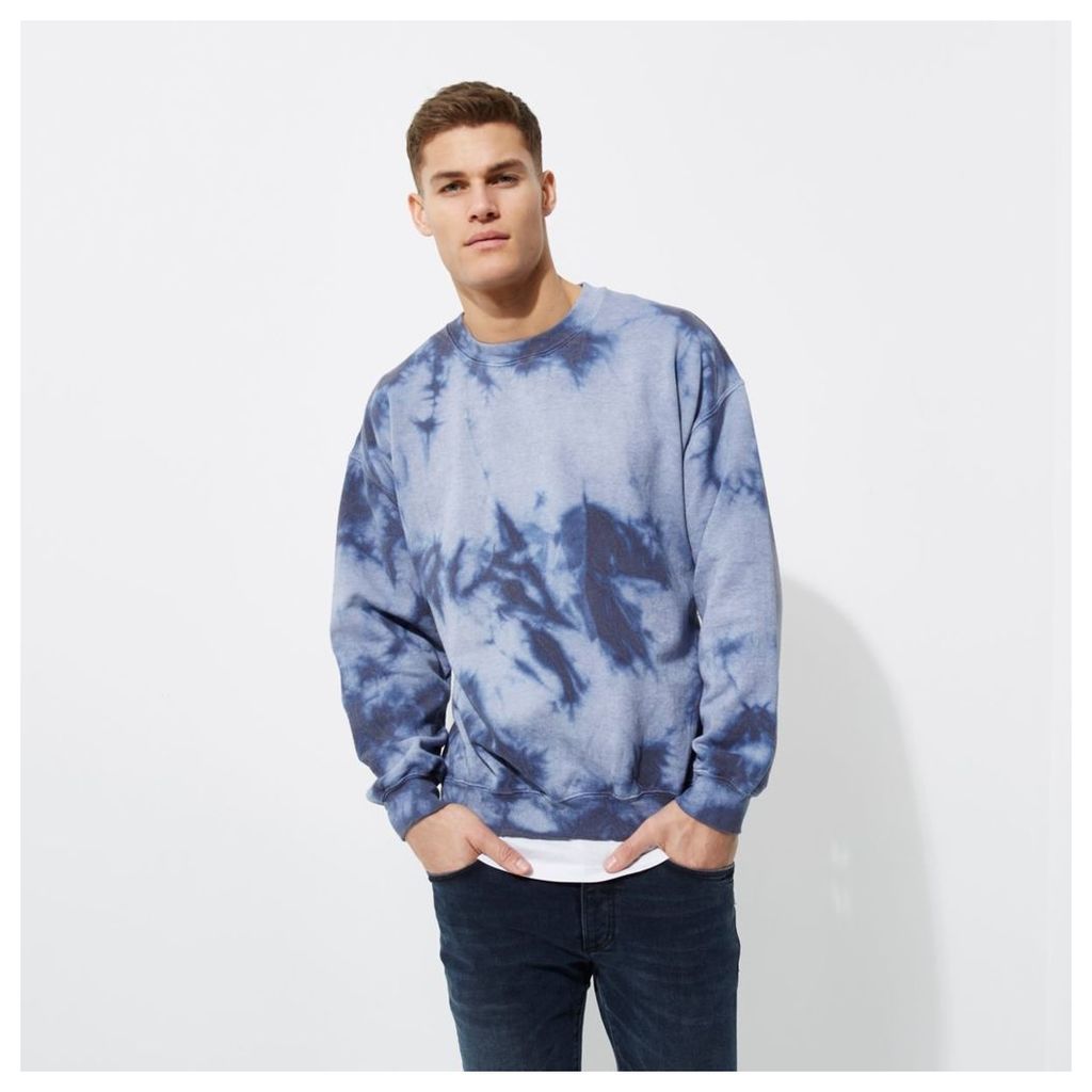 River Island Mens Blue tie dye print sweatshirt