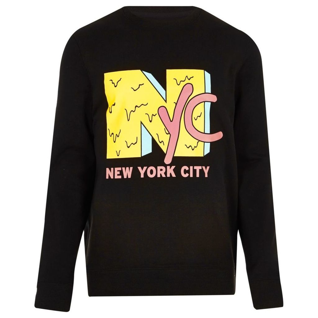 River Island Mens Black 'NYC' print sweatshirt