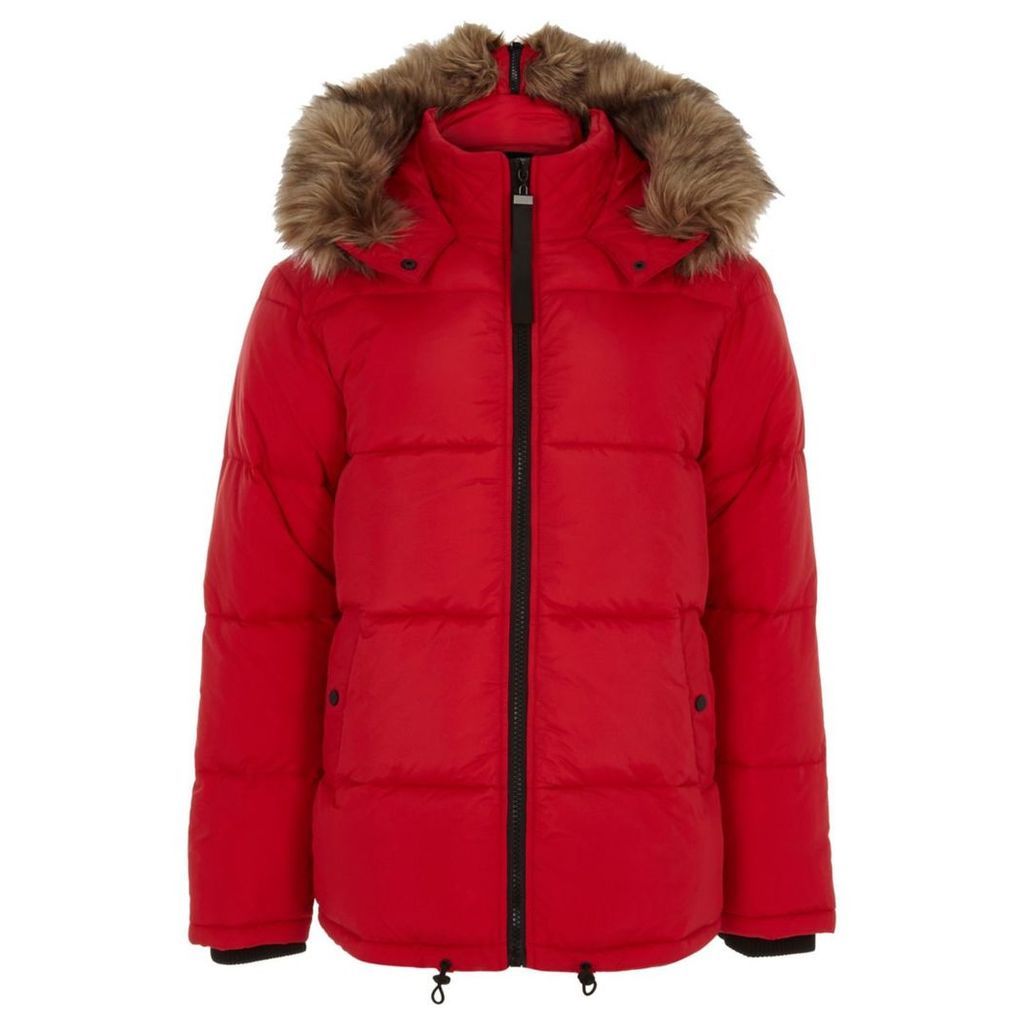 River Island Mens Big and Tall Red hooded puffer jacket