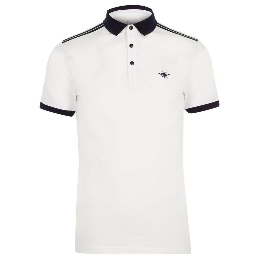River Island Mens White muscle fit short sleeve polo shirt