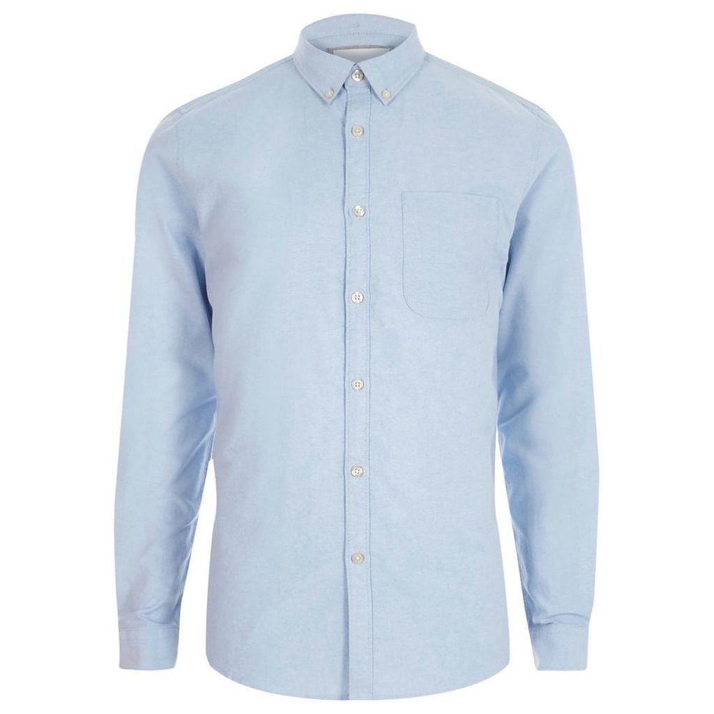 River Island Mens Light Blue button-down casual Oxford shirt