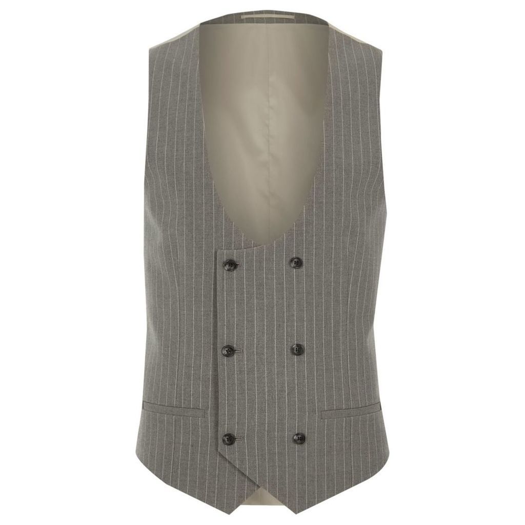 Mens Grey stripe double breasted suit waistcoat