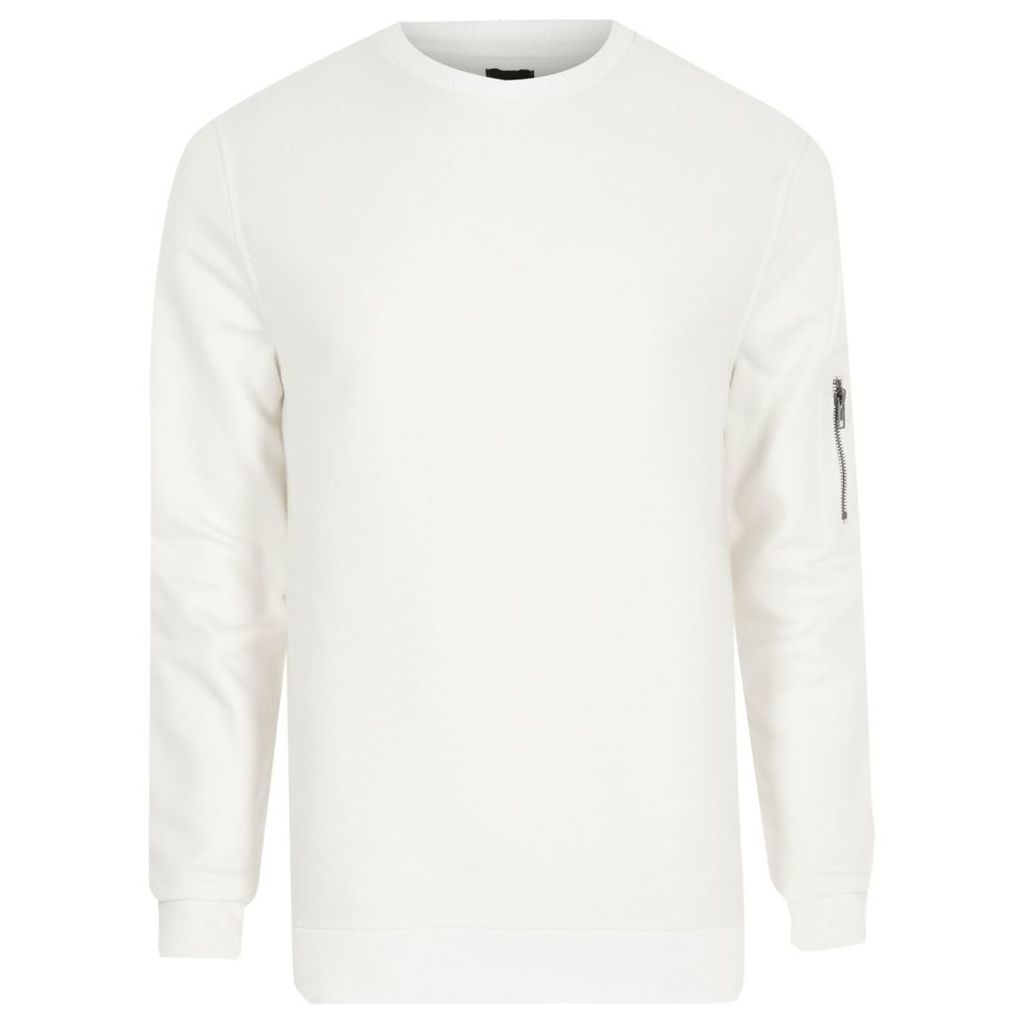 River Island Mens White zip pocket sleeve sweatshirt