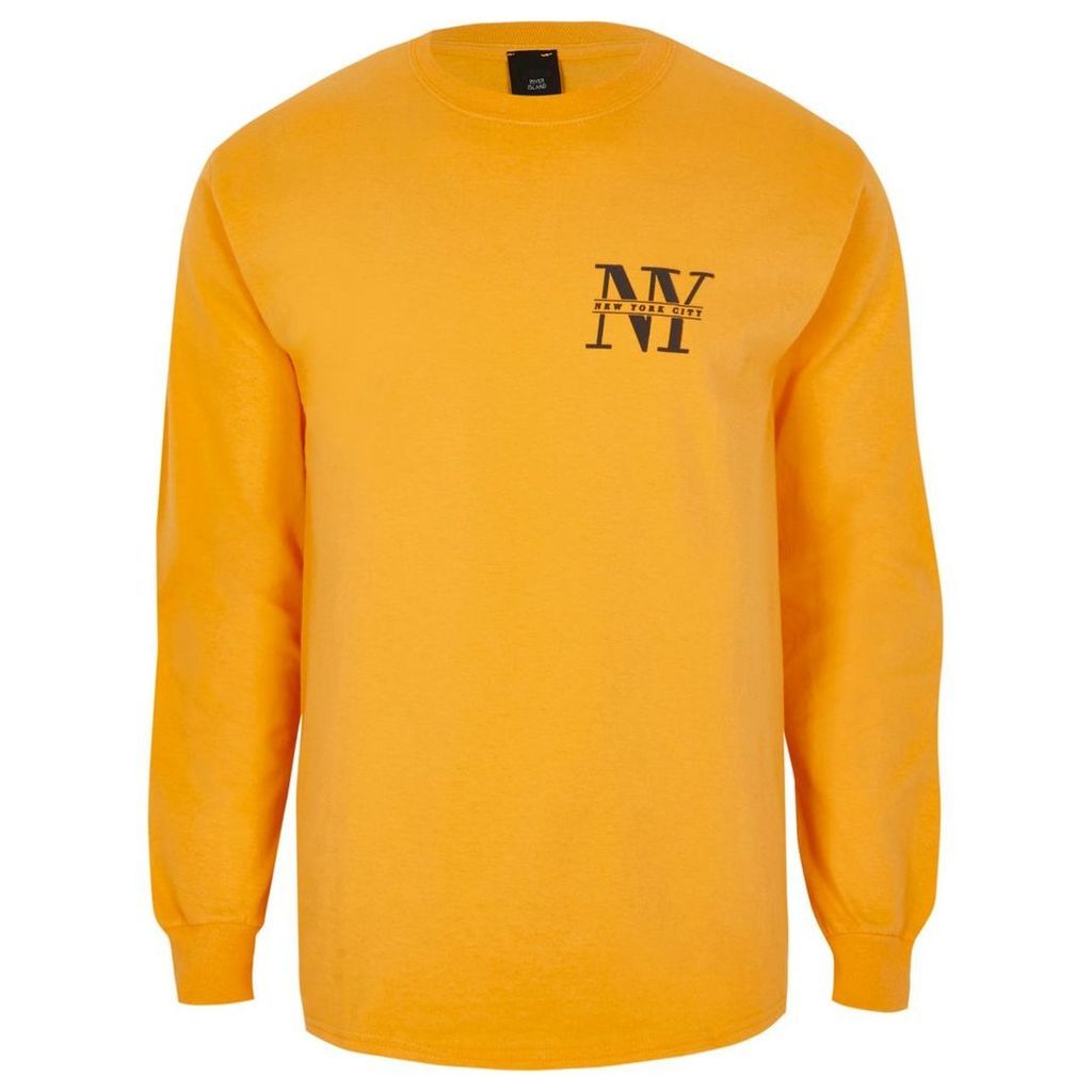 River Island Mens Yellow 'NYC' print slim fit long sleeve top