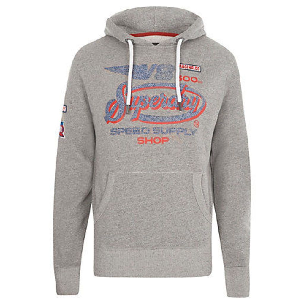 Mens River Island Superdry Grey logo print hoodie
