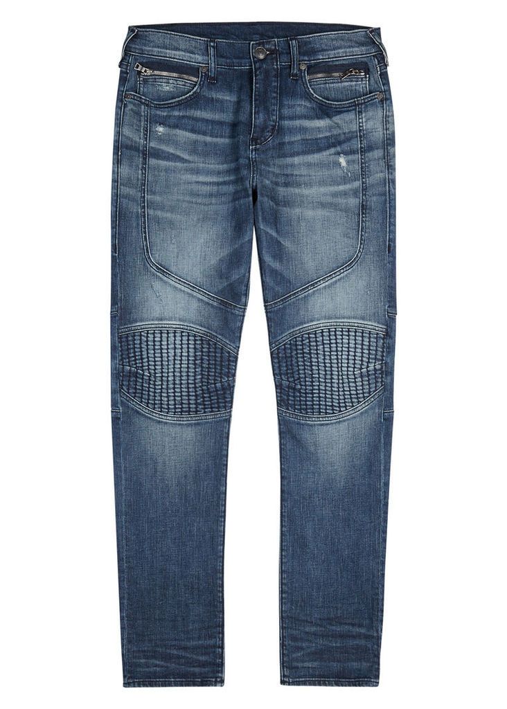 True Religion Geno Blue Distressed Slim-leg Jeans - Size W34