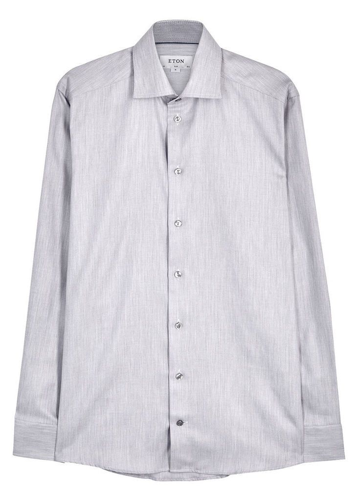 Eton Grey Slim Herringbone-jacquard Shirt - Size 16