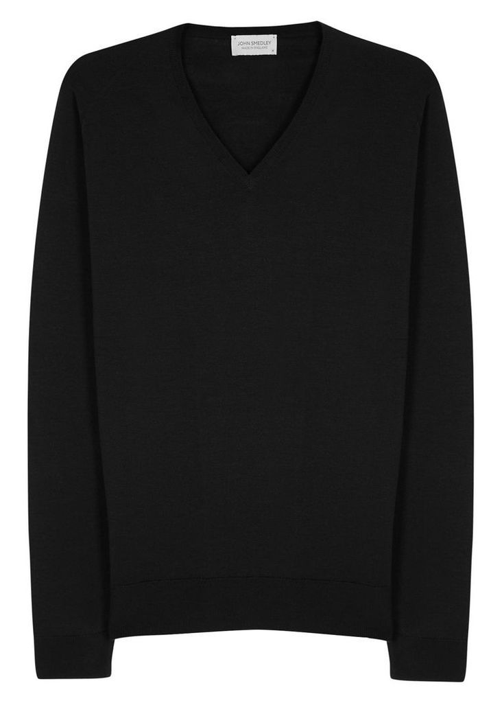John Smedley Blenheim Black Fine-knit Wool Jumper - Size L