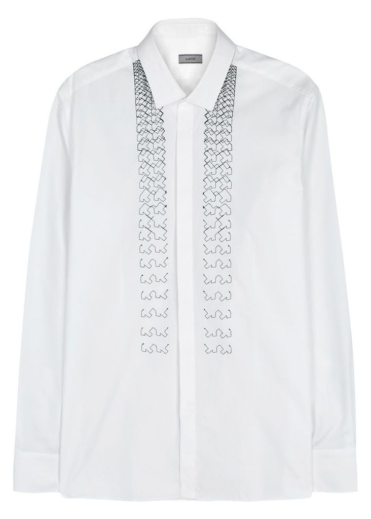 Lanvin White Embroidered Cotton Shirt - Size 15 3/4