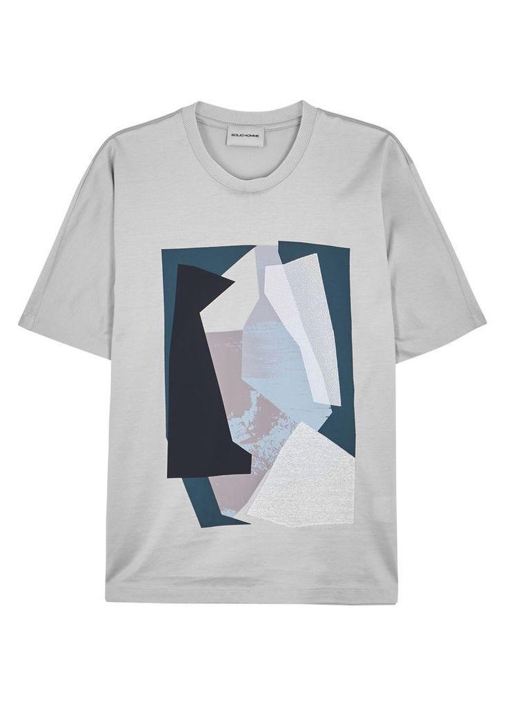 Solid Homme Printed Appliqu'd Cotton T-shirt - Size 38