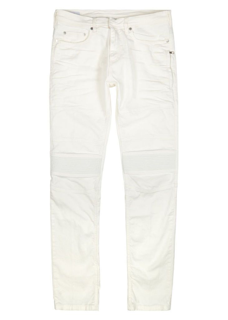 Off white slim-leg biker jeans