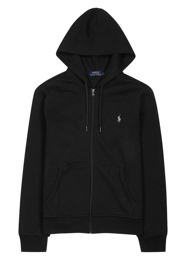 Black hooded jersey sweatshirt