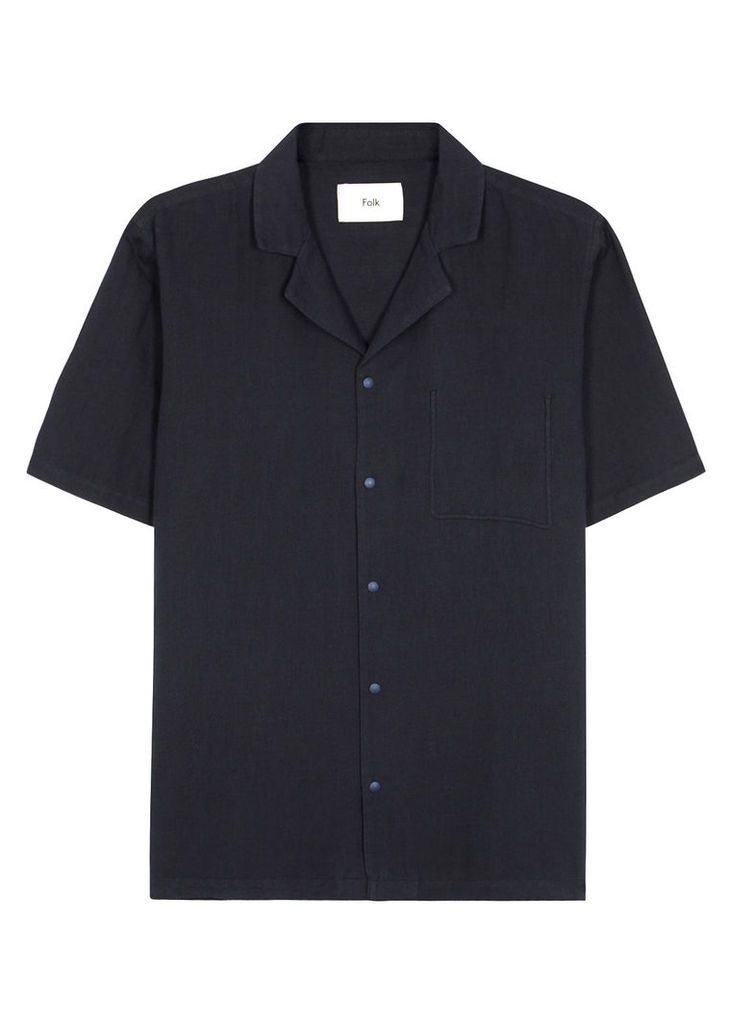 Folk Pop Piano Navy Linen Blend Shirt - Size 2