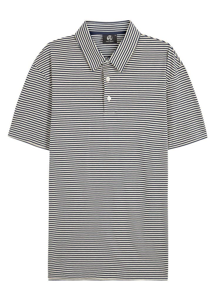 Navy striped cotton polo shirt
