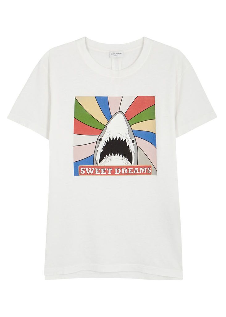 Saint Laurent Off White Shark-print Cotton T-shirt - Size XL