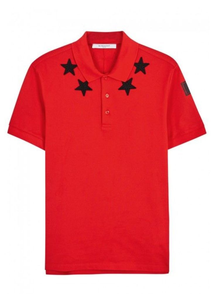 Givenchy Red Star-appliqu'd Piqu Cotton Polo Shirt - Size M