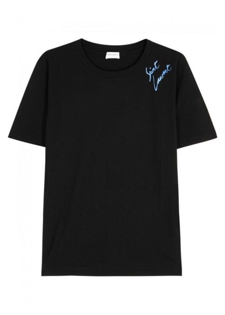 Saint Laurent Black Metallic-logo Cotton T-shirt - Size L
