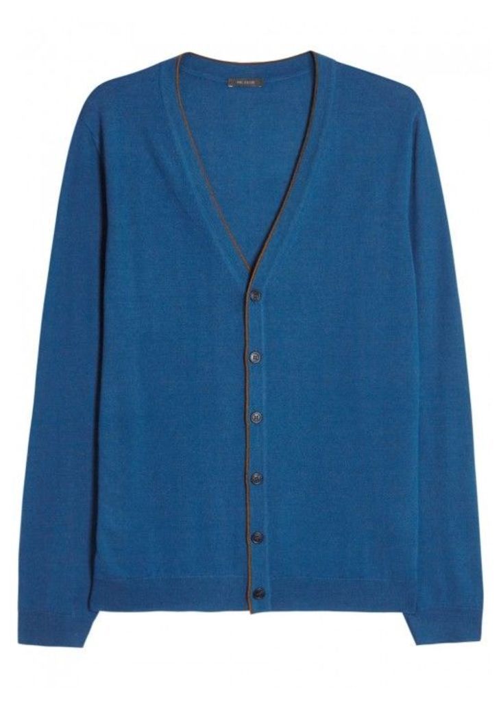 Pal Zileri Blue Merino Wool Cardigan - Size 38