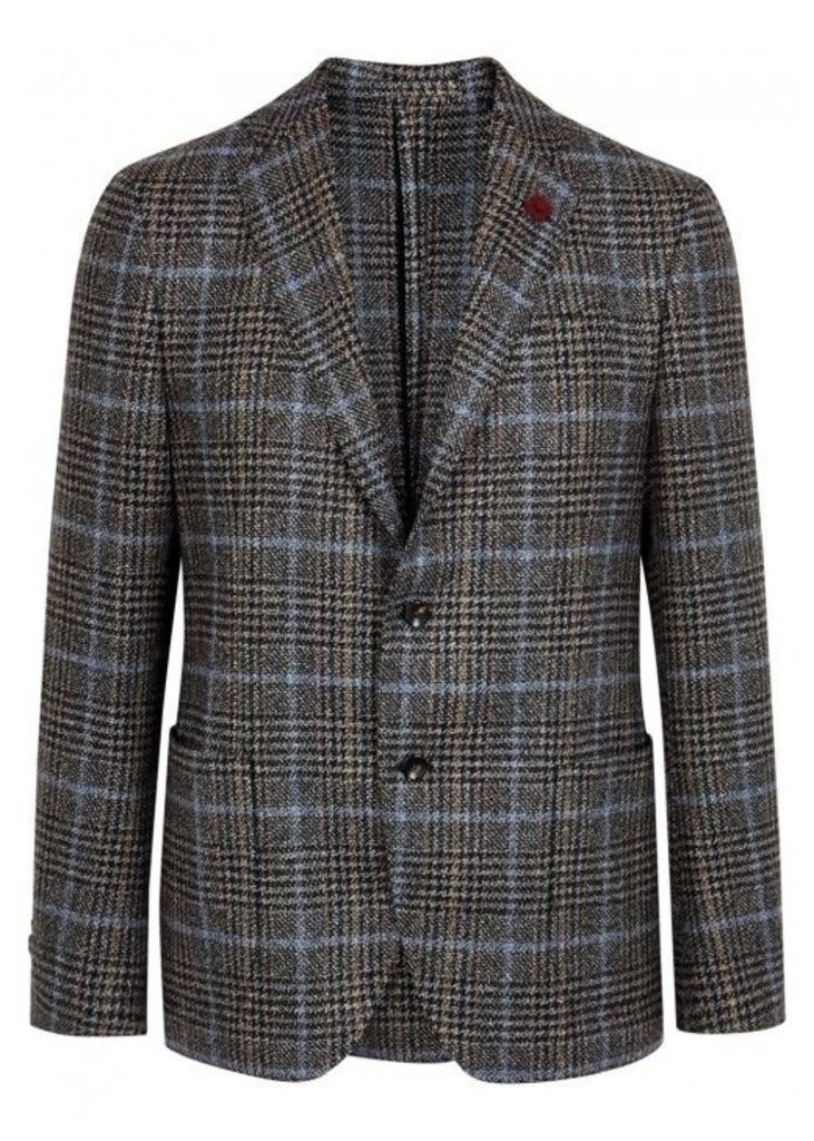 LARDINI Grey Checked Wool Blazer - Size 38