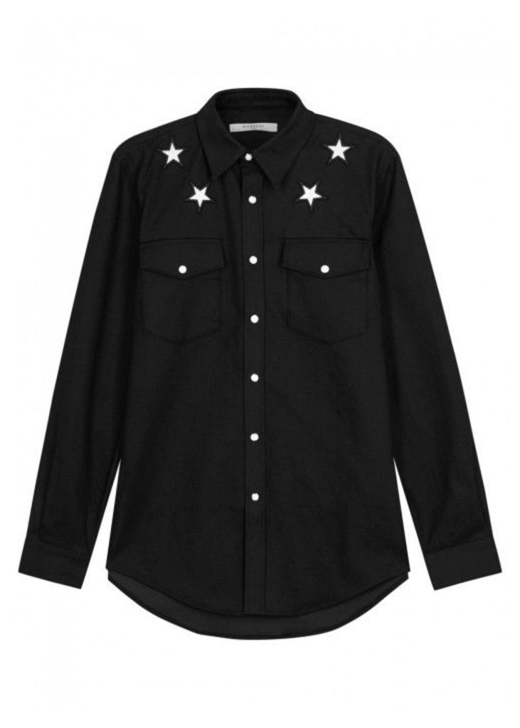 Givenchy Black Star-appliqu'd Denim Shirt - Size L
