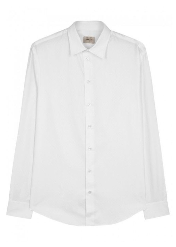 Armani Collezioni White Geometric-jacquard Cotton Shirt - Size L