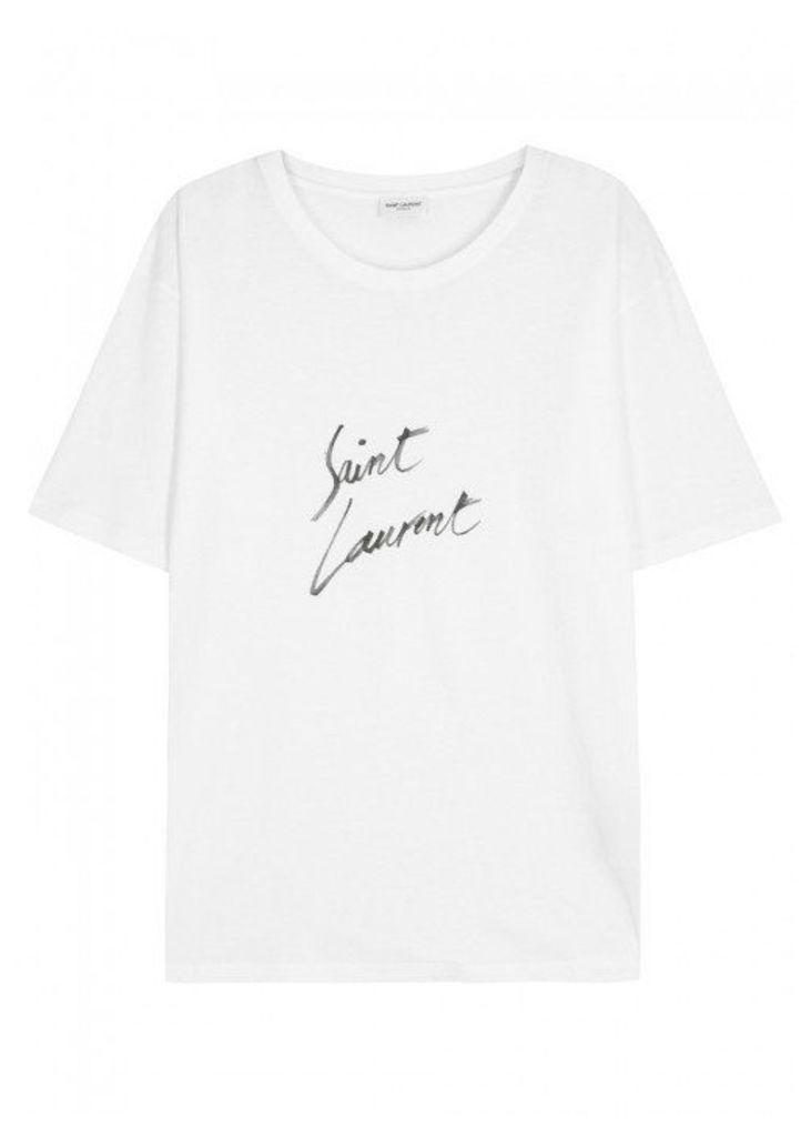 Saint Laurent White Logo-print Cotton T-shirt - Size M