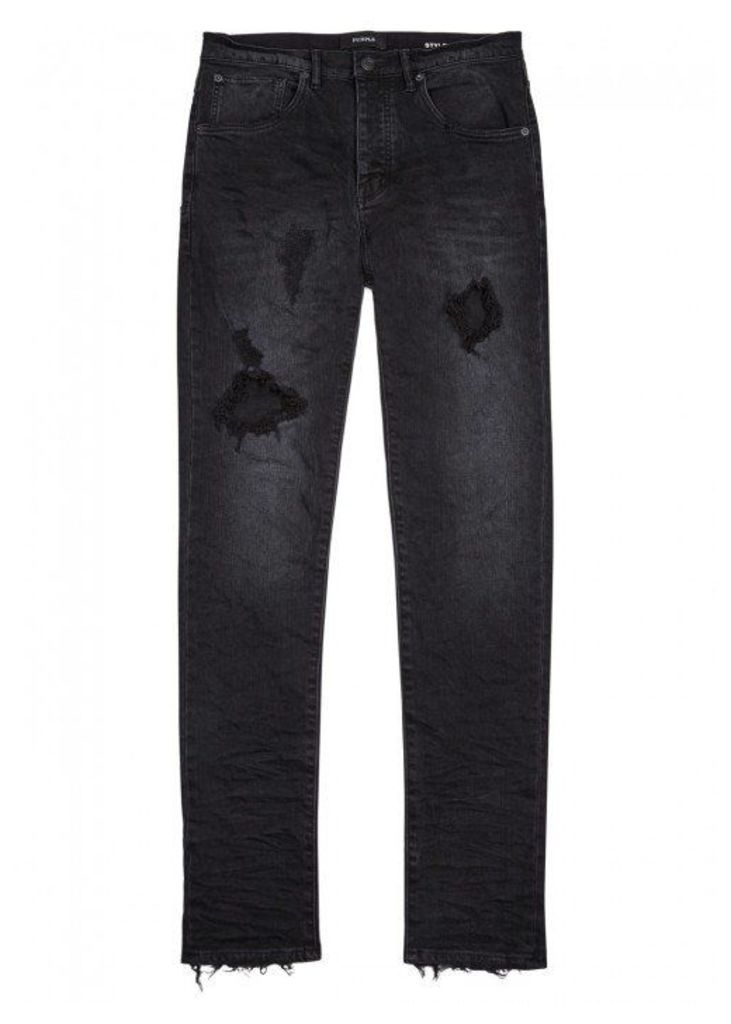 Purple Dark Grey Distressed Slim-leg Jeans - Size W28