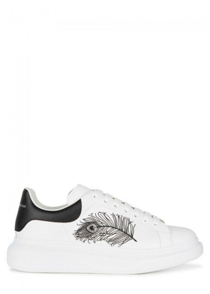Alexander McQueen Larry White Embroidered Leather Trainers - Size 7