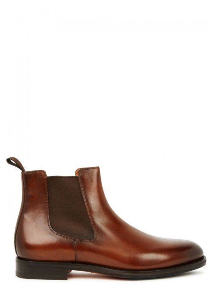Santoni Brown Leather Chelsea Boots - Size 10