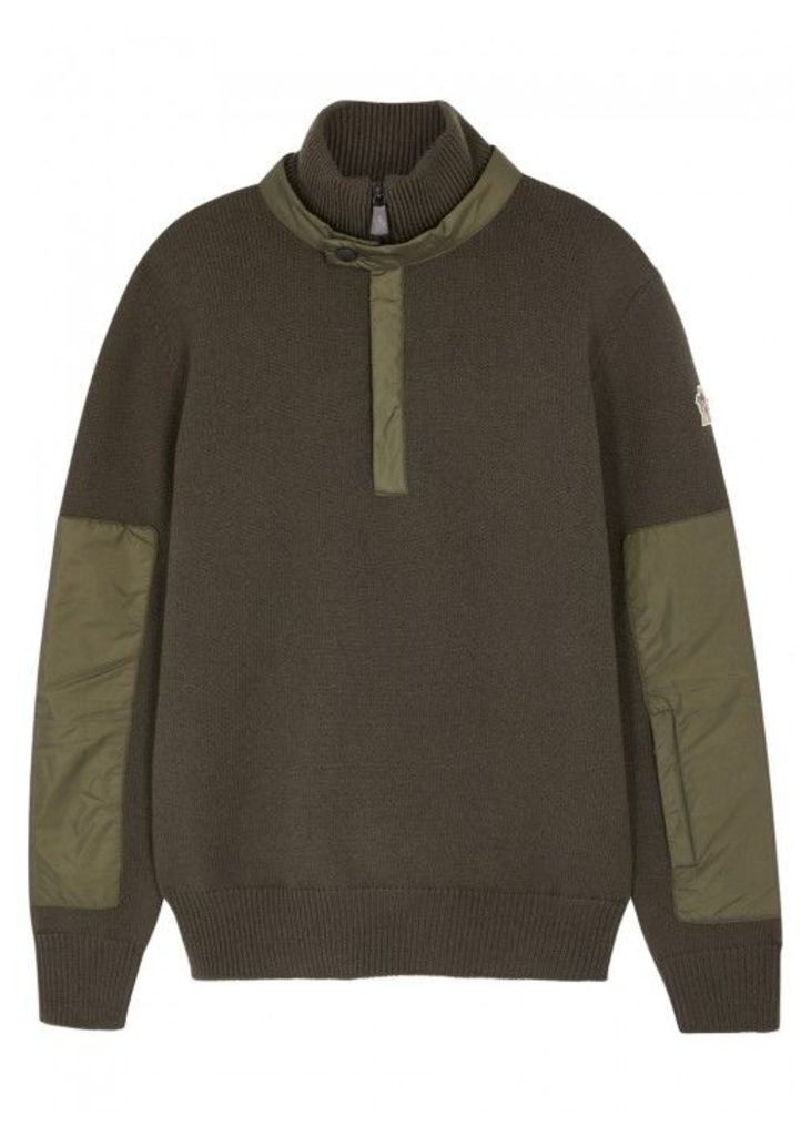 Moncler Grenoble Green Shell And Wool Blend Jumper - Size S