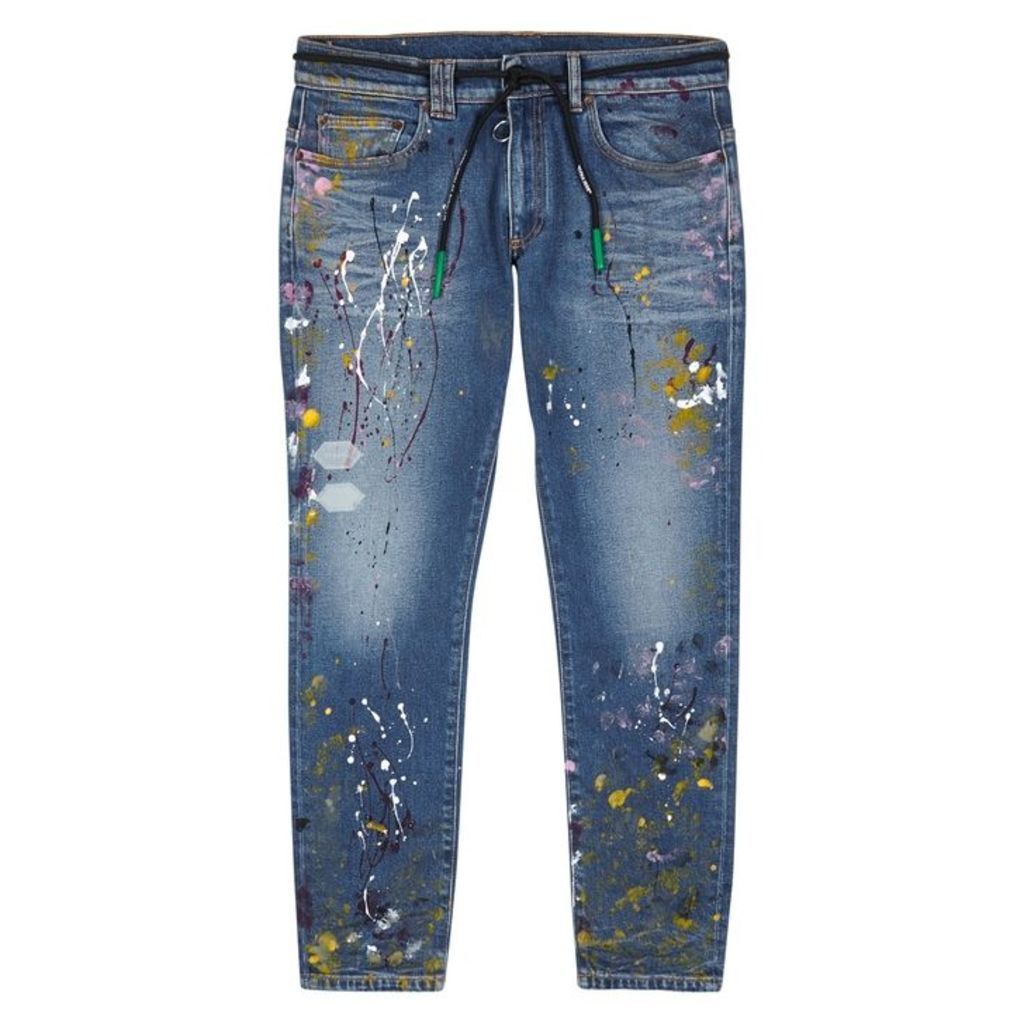 Off-White Blue Paint-effect Skinny Jeans