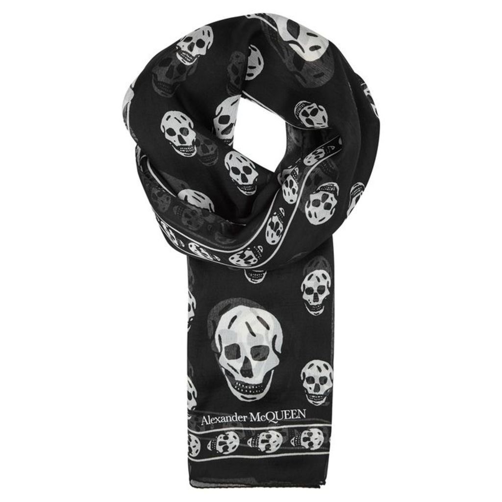Alexander McQueen Black Skull-print Silk Chiffon Scarf
