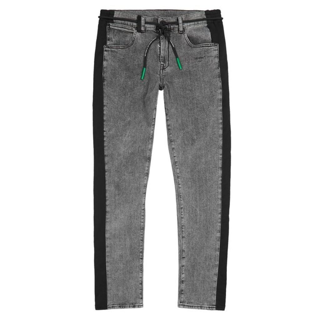 Off-White Grey Jersey-trimmed Slim-leg Jeans