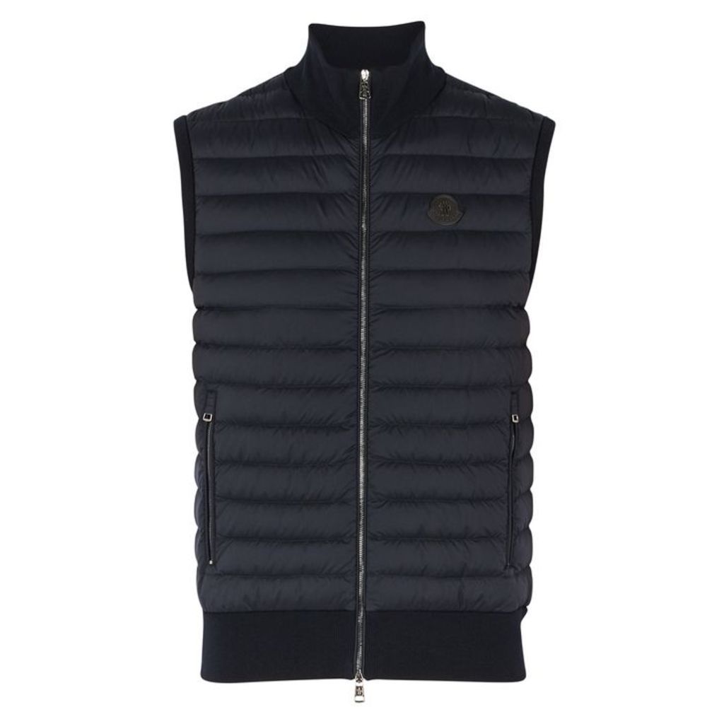Moncler Navy Shell And Stretch-knit Gilet