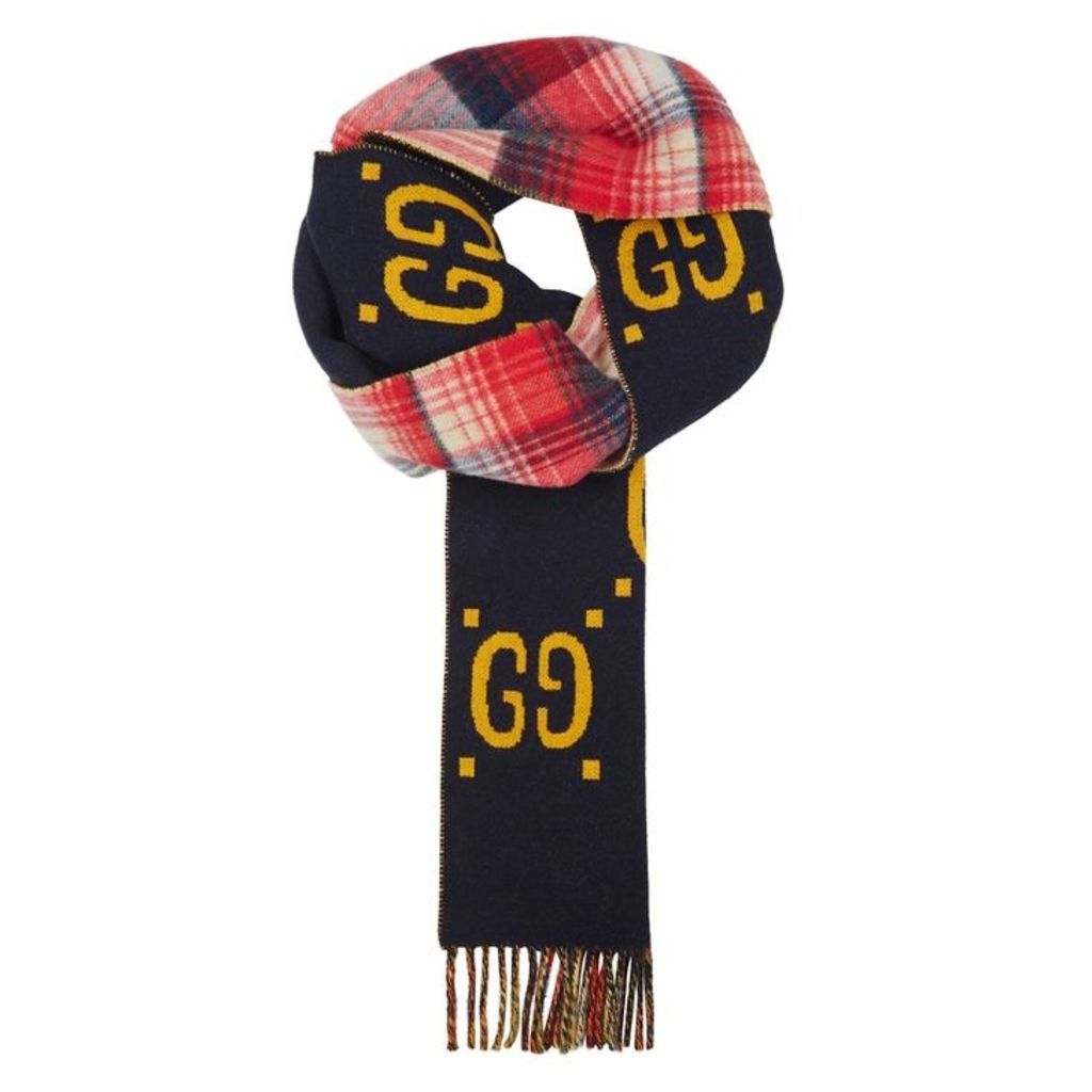 Gucci GG Navy Reversible Wool Scarf