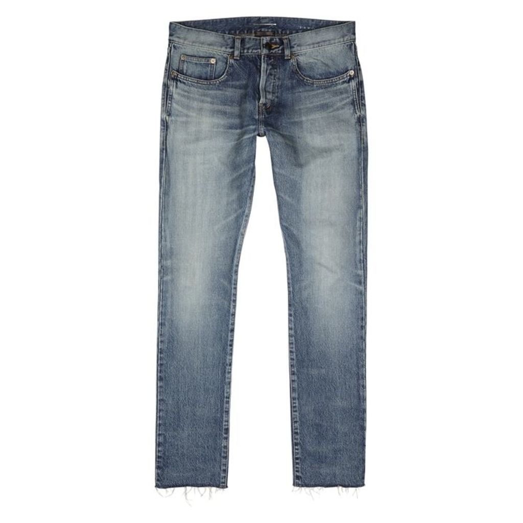 Saint Laurent Blue Distressed Slim-leg Jeans