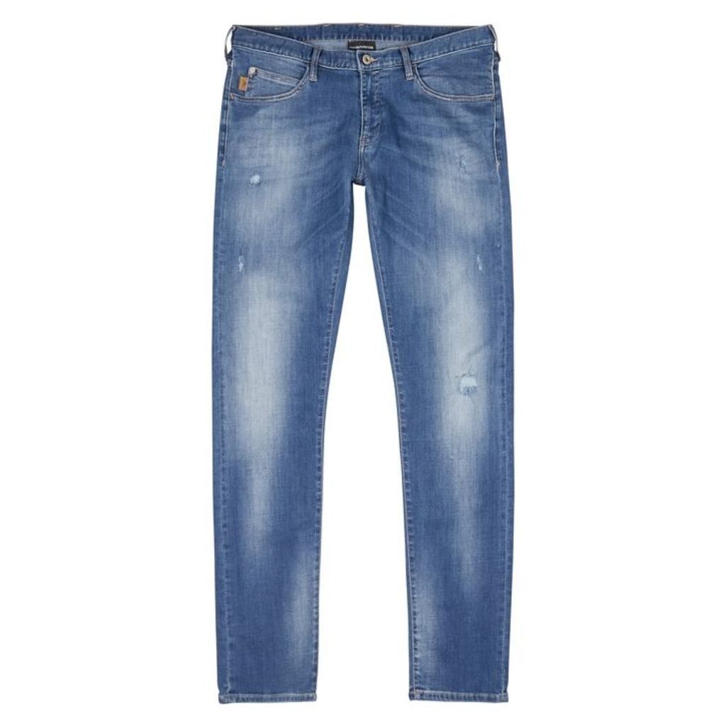 Emporio Armani Blue Distressed Skinny Jeans
