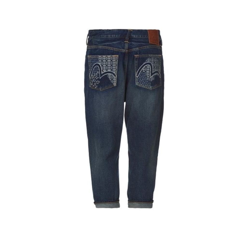 Evisu Denim Jeans With Outlined Seagull Embroidery