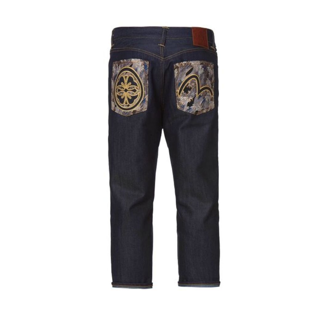 Evisu Cropped-fit Denim Jeans With Brocade Back Pockets