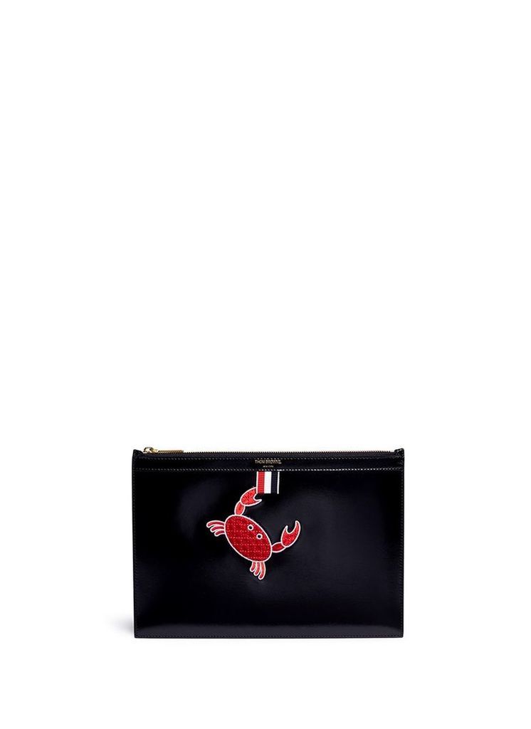 Crab embroidered leather zip pouch