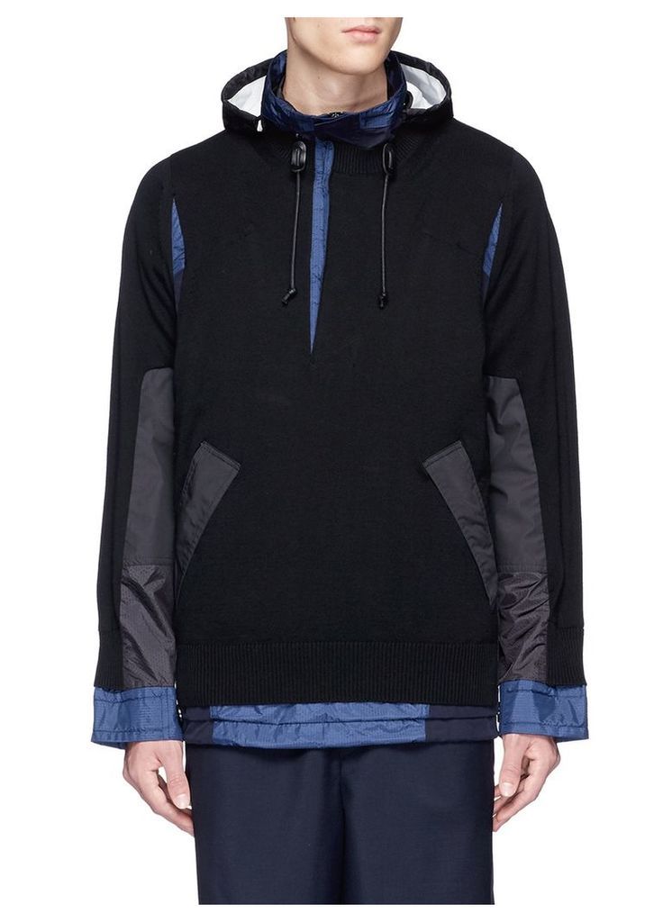 Knit ripstop patchwork hooded jacket