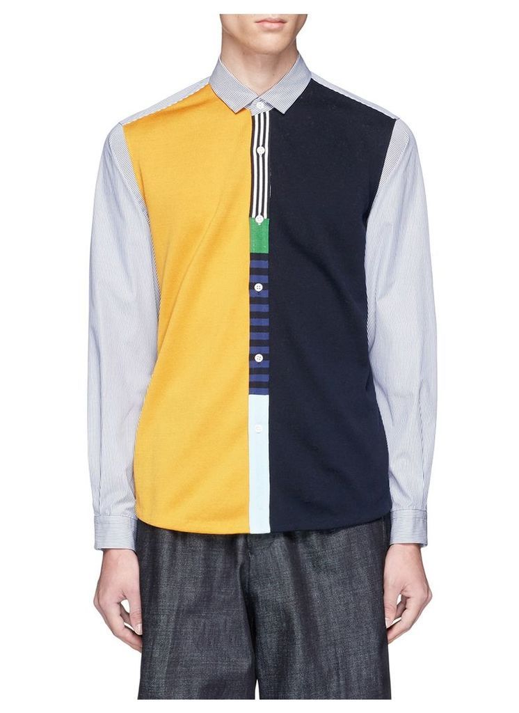 Knit front stripe cotton shirt