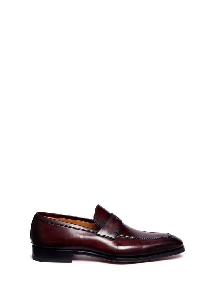 Burnished leather penny loafers