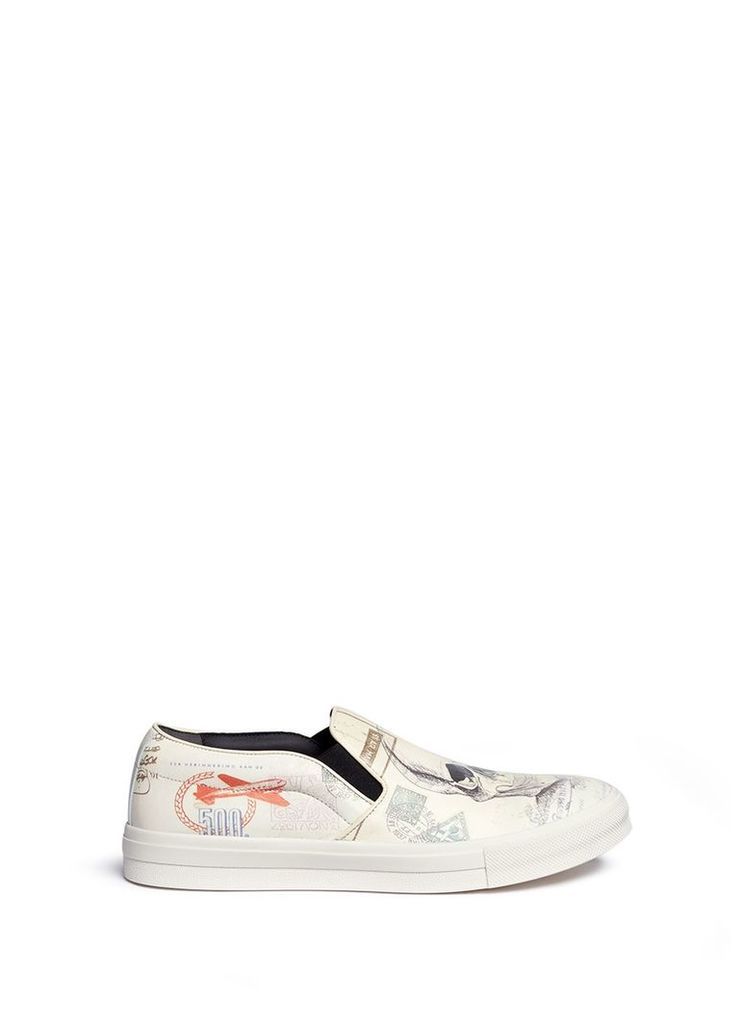 'Letters from India' print leather slip-ons