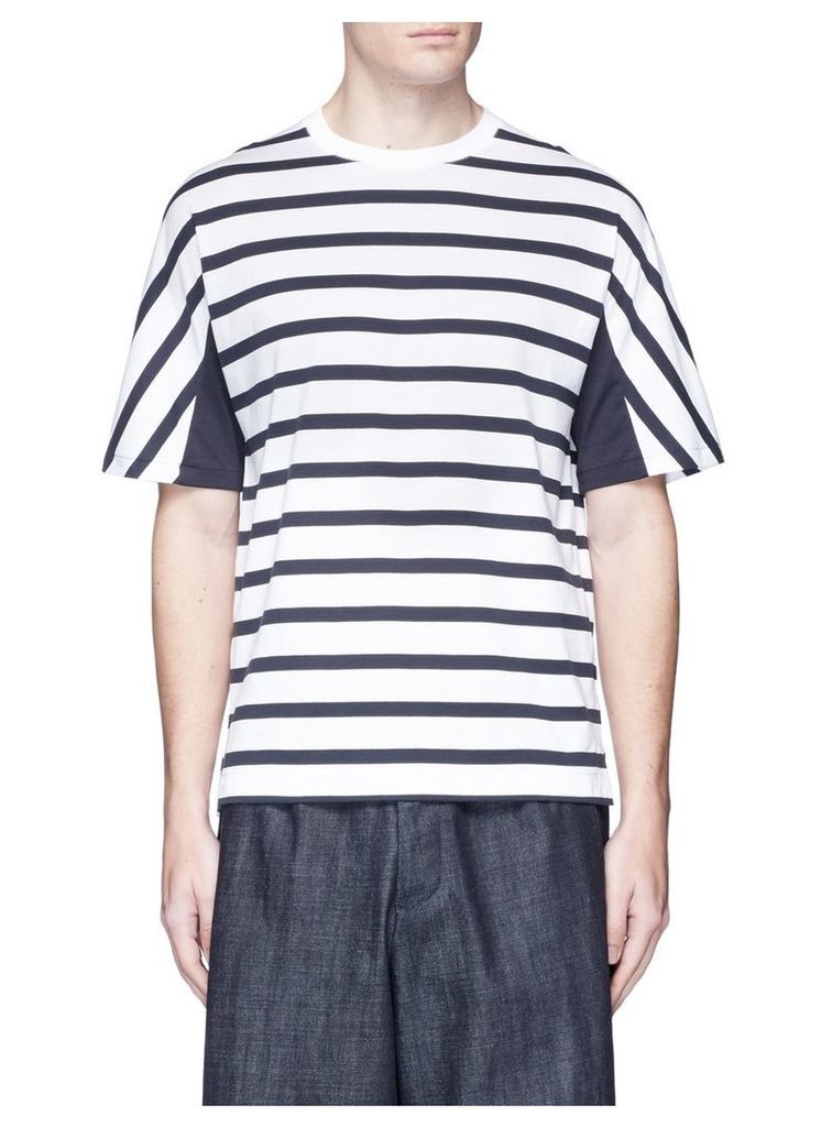 Stripe panel cotton T-shirt