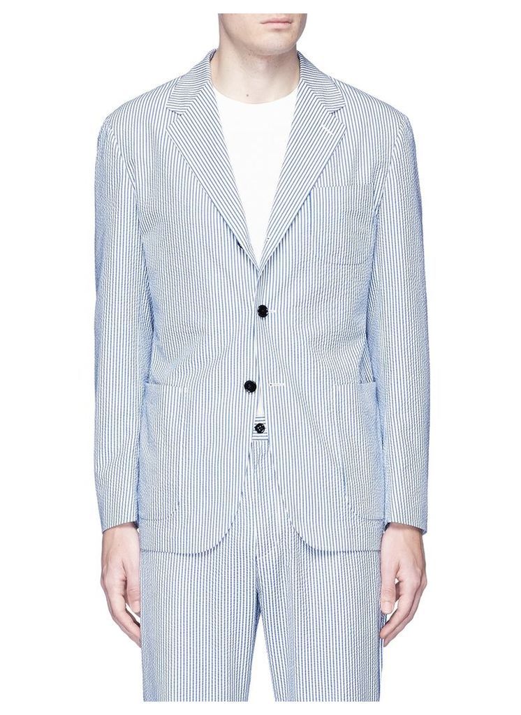 Stripe cotton-silk seersucker soft blazer