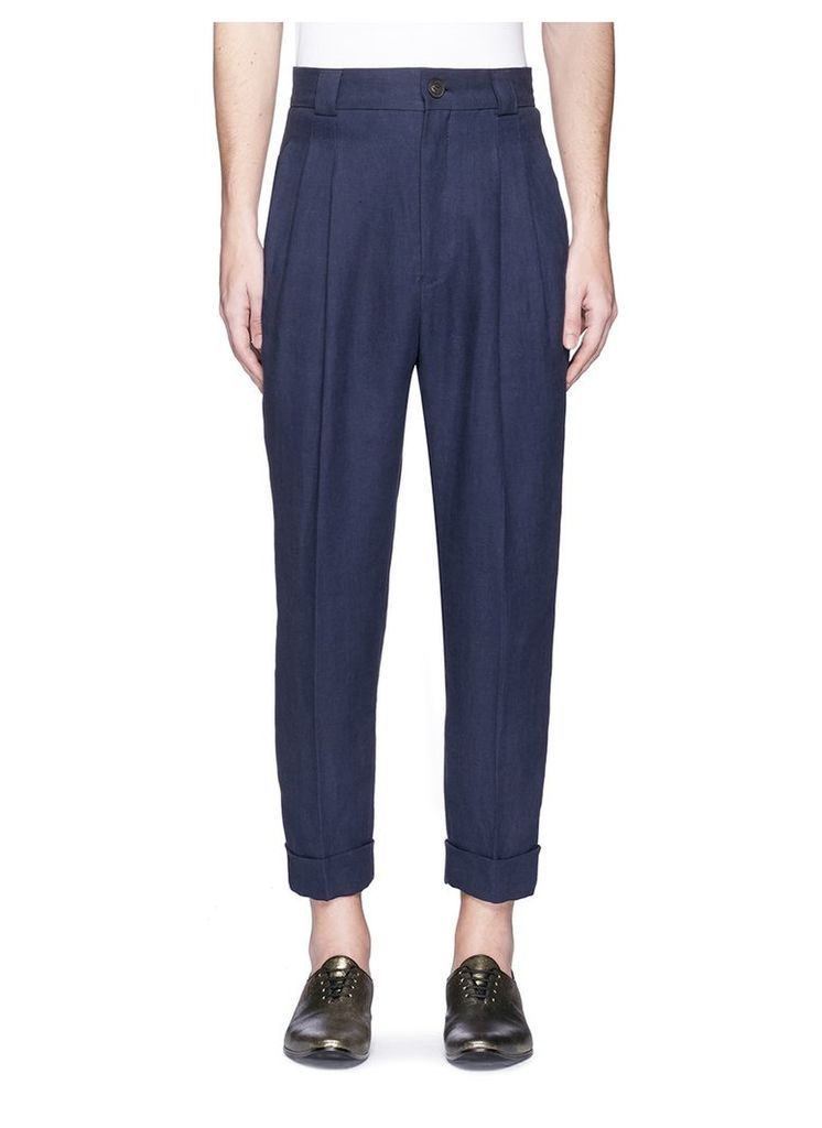 Pleated high waist cropped linen pants