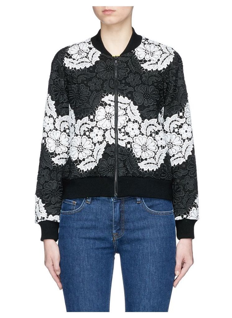'Felisa' floral guipure lace bomber jacket
