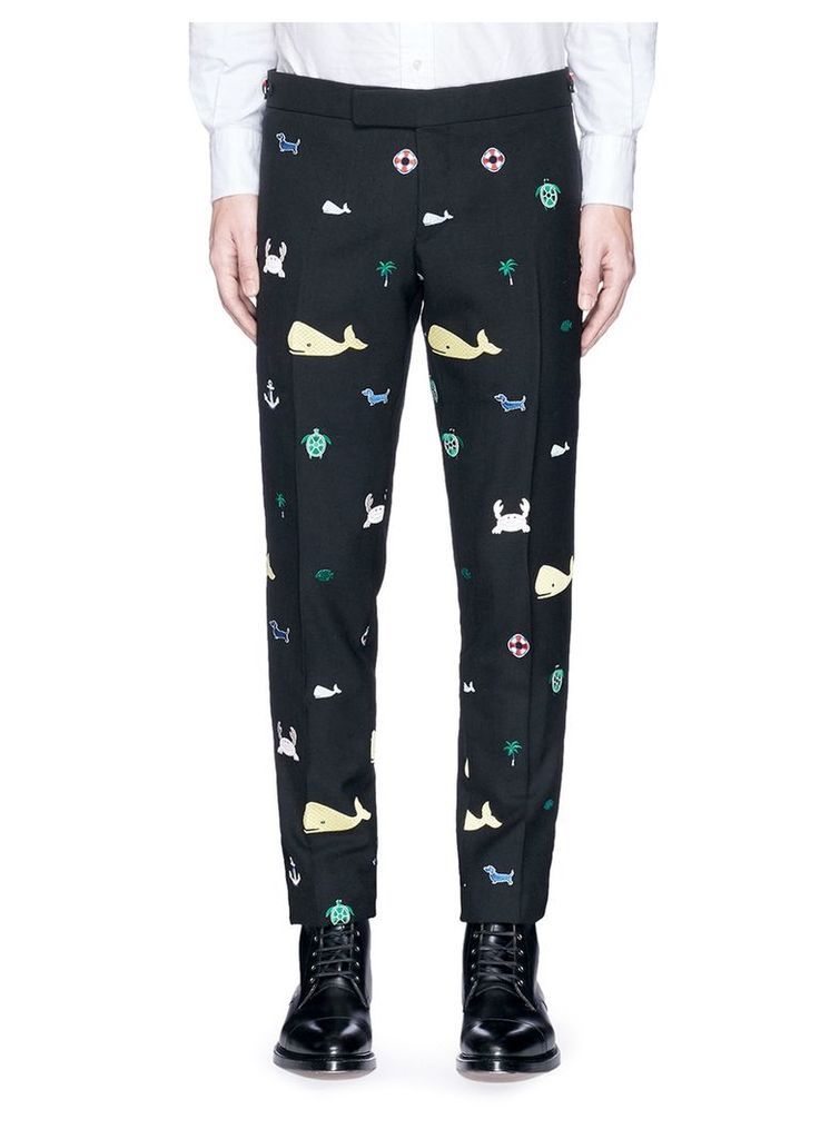 Icon embroidered wool fresco pants