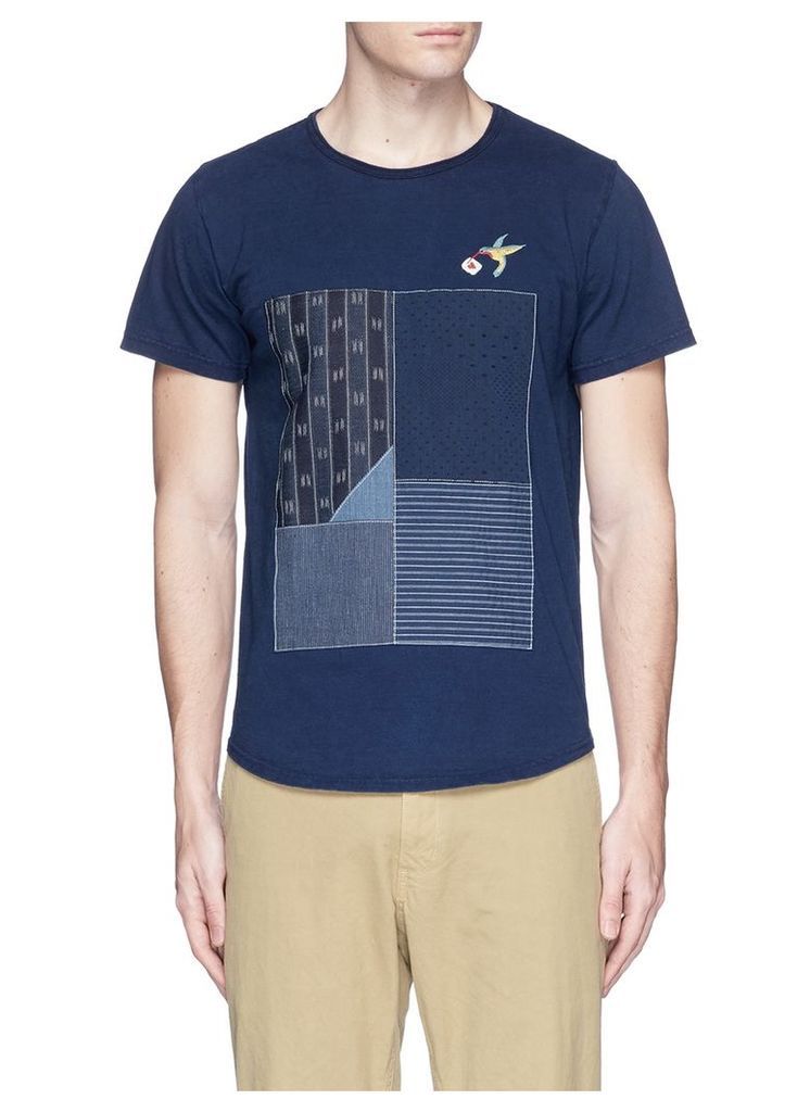 Mixed patchwork hummingbird embroidered T-shirt
